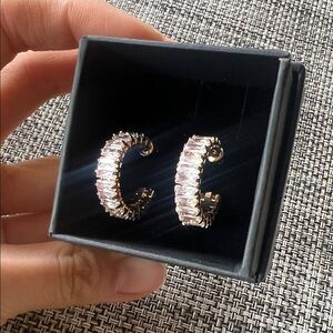 Cubic Zirconia Baguette Hoop Earrings in Gold